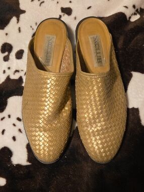 Nicole Gold Woven Slip-On Mules